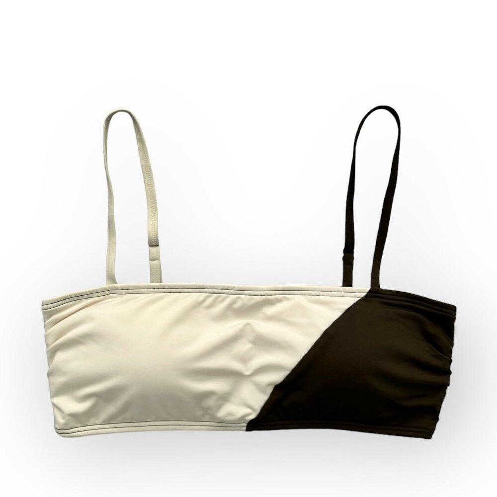 VINCE CAMUTO Bikini Top Square Neck Women's Swimwear Brown/Ivory Size L